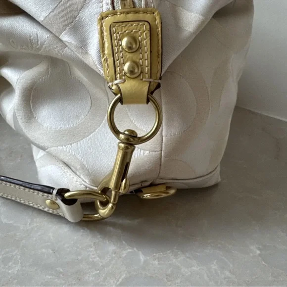 Coach leather canvas Sabrina # 12947 ivory White and Gold Women's Bag purse - Picture 8 of 12